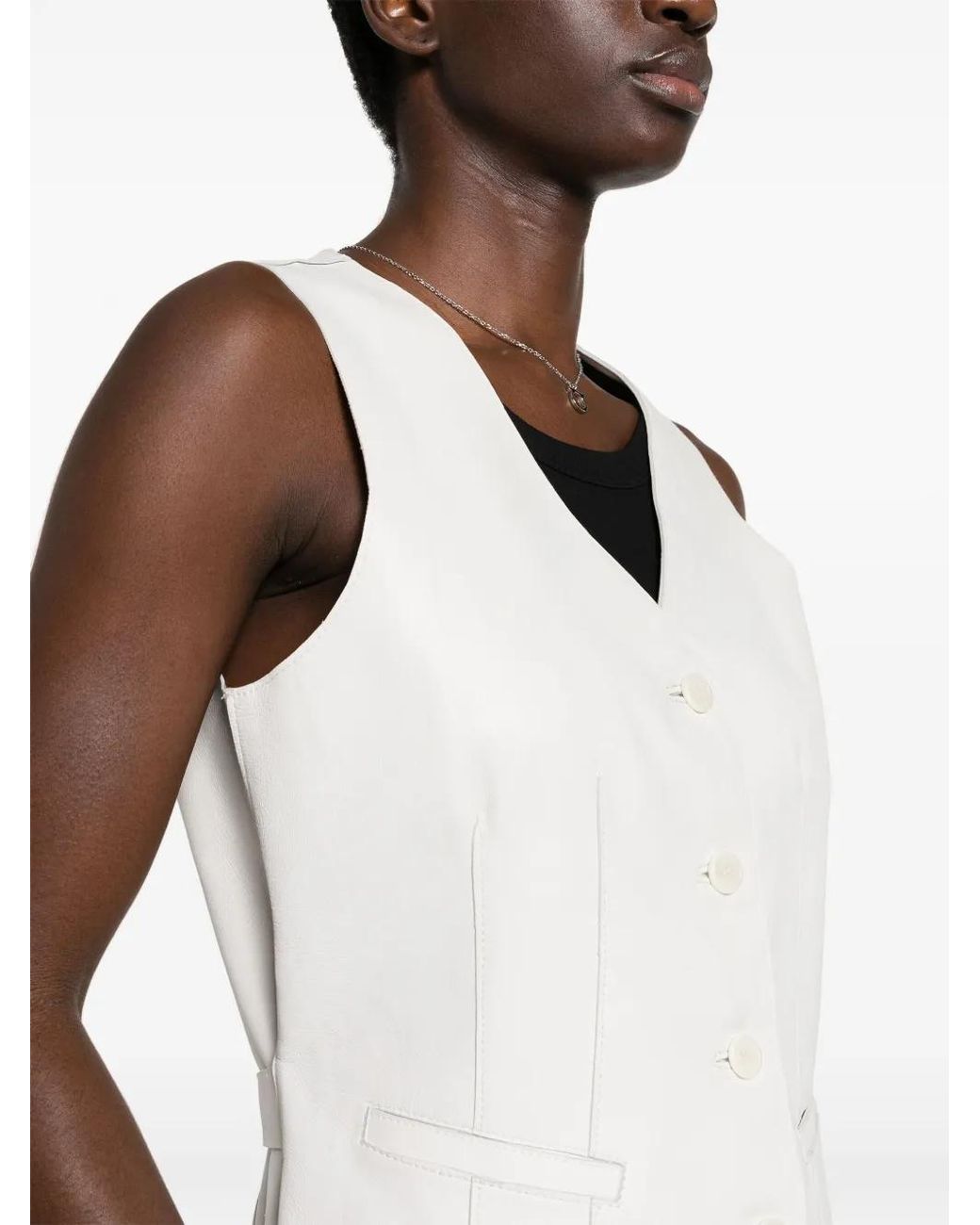 P.A.R.O.S.H. White Single-Breasted Leather Waistcoat