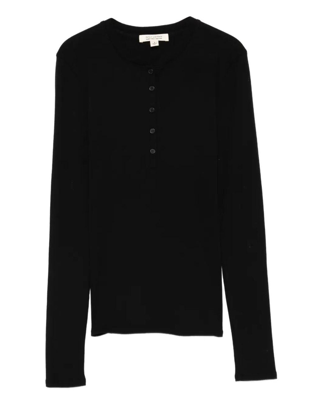 Nili Lotan Black Button-Fastening Polo Top