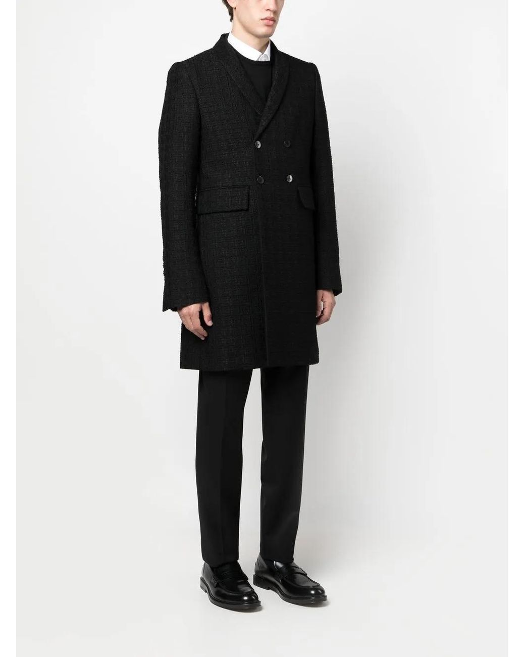 SAPIO Black Boucle Double-Breasted Coat for men