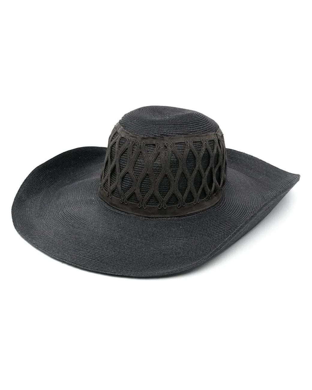 Brunello Cucinelli Black Beaded Wide-Brim Hat