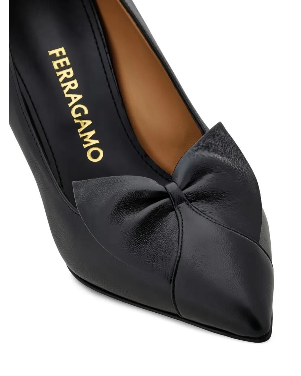 Ferragamo Black Point-Toe Bow-Detail Heeled Pumps