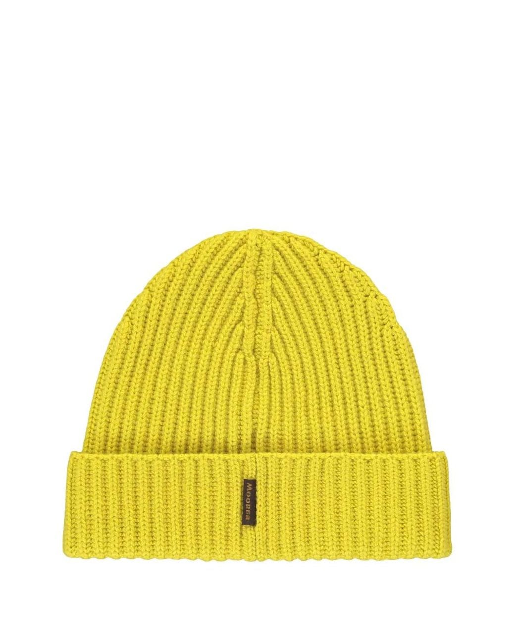Moorer Yellow Ribbed Beanie Hat for men