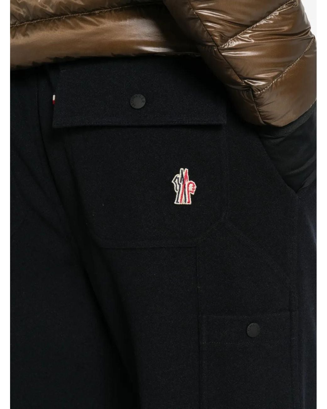 Moncler Black Logo-Patch Straight-Leg Trousers for men