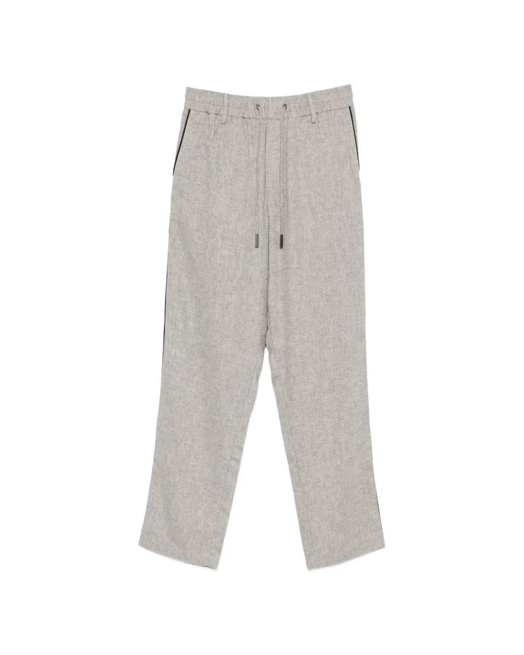 Iceberg Gray Drawstring Side-Stripe Linen Trousers for men