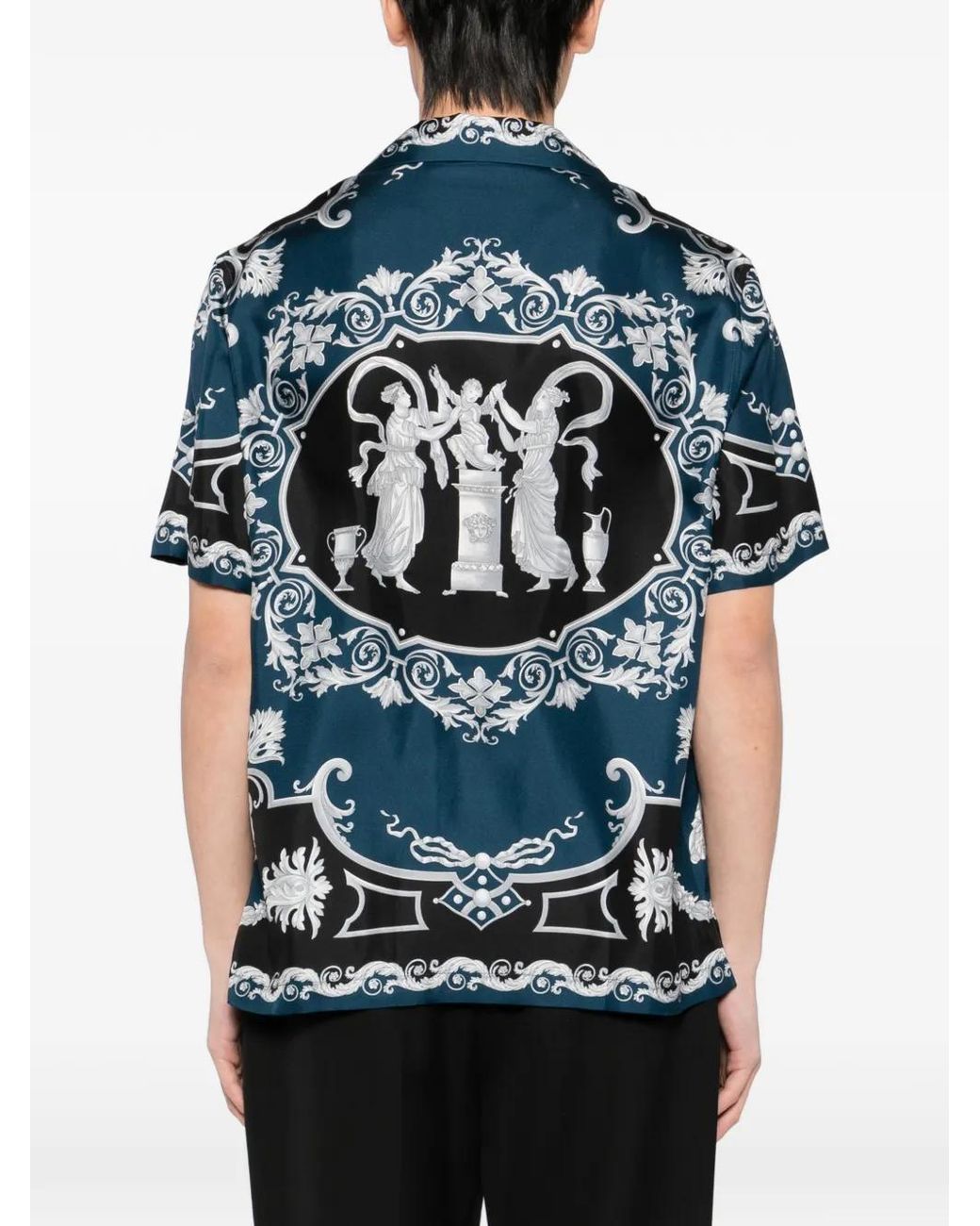 Versace Blue Printed Silk Twill Slim Shirt for men