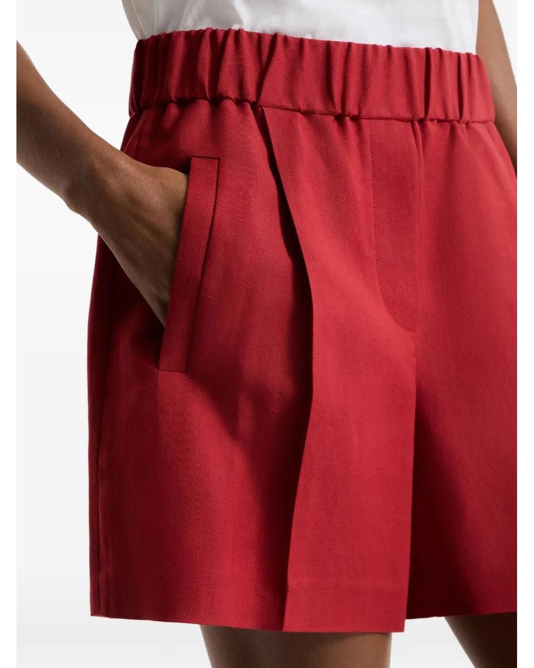 Brunello Cucinelli Red Elastic-Waistband Shorts