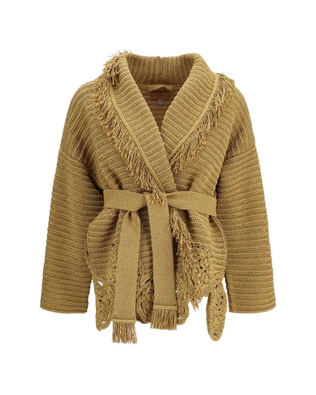 Alanui Metallic Island Memories Fringed Crochet-Knit Cardigan
