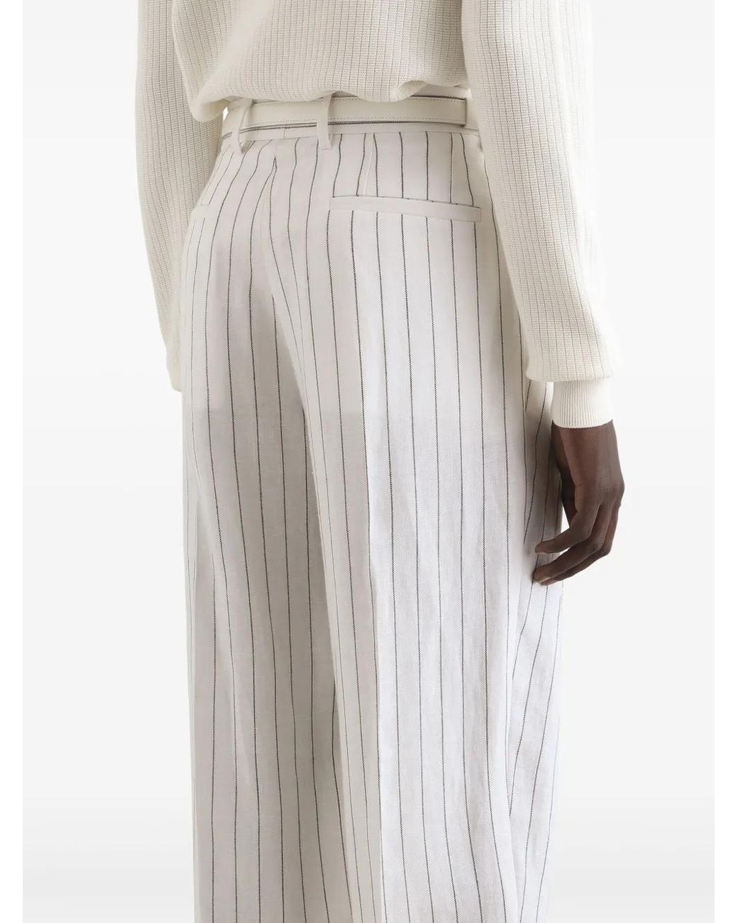 Dolce & Gabbana White Pinstripe Linen-Blend Trousers With Double Darts for men