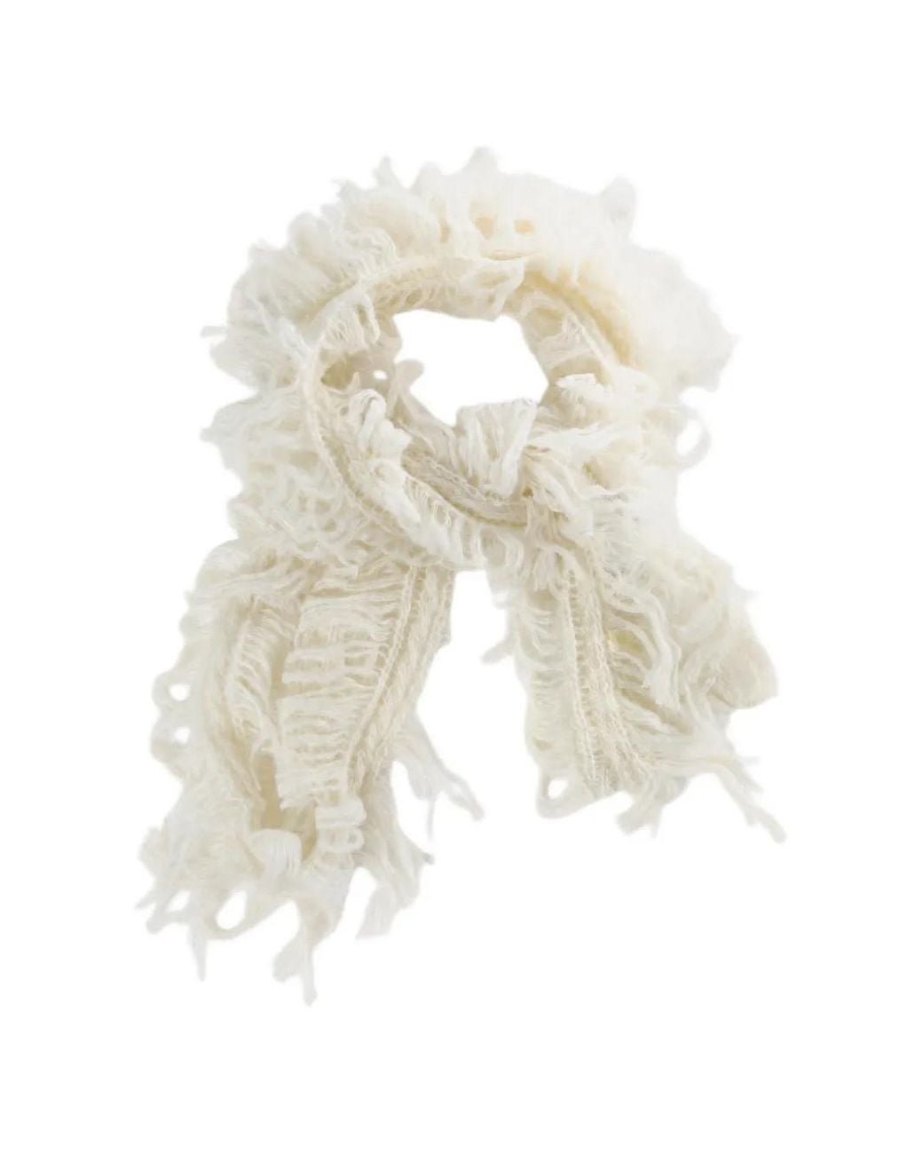 Ann Demeulemeester White Drina Fringe-Detail Knitted Scarf