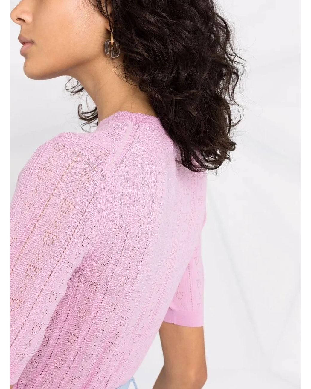 Ferragamo Pink Gancini-Pattern Short-Sleeve Knitted Top