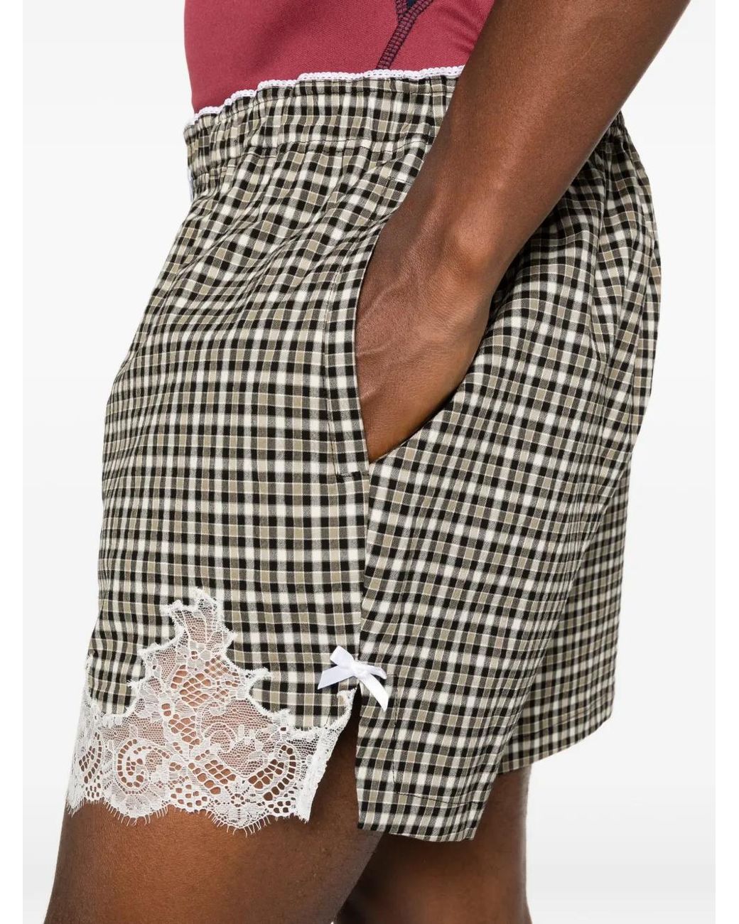 Martine Rose Gray Check Lace-Trim Shorts for men