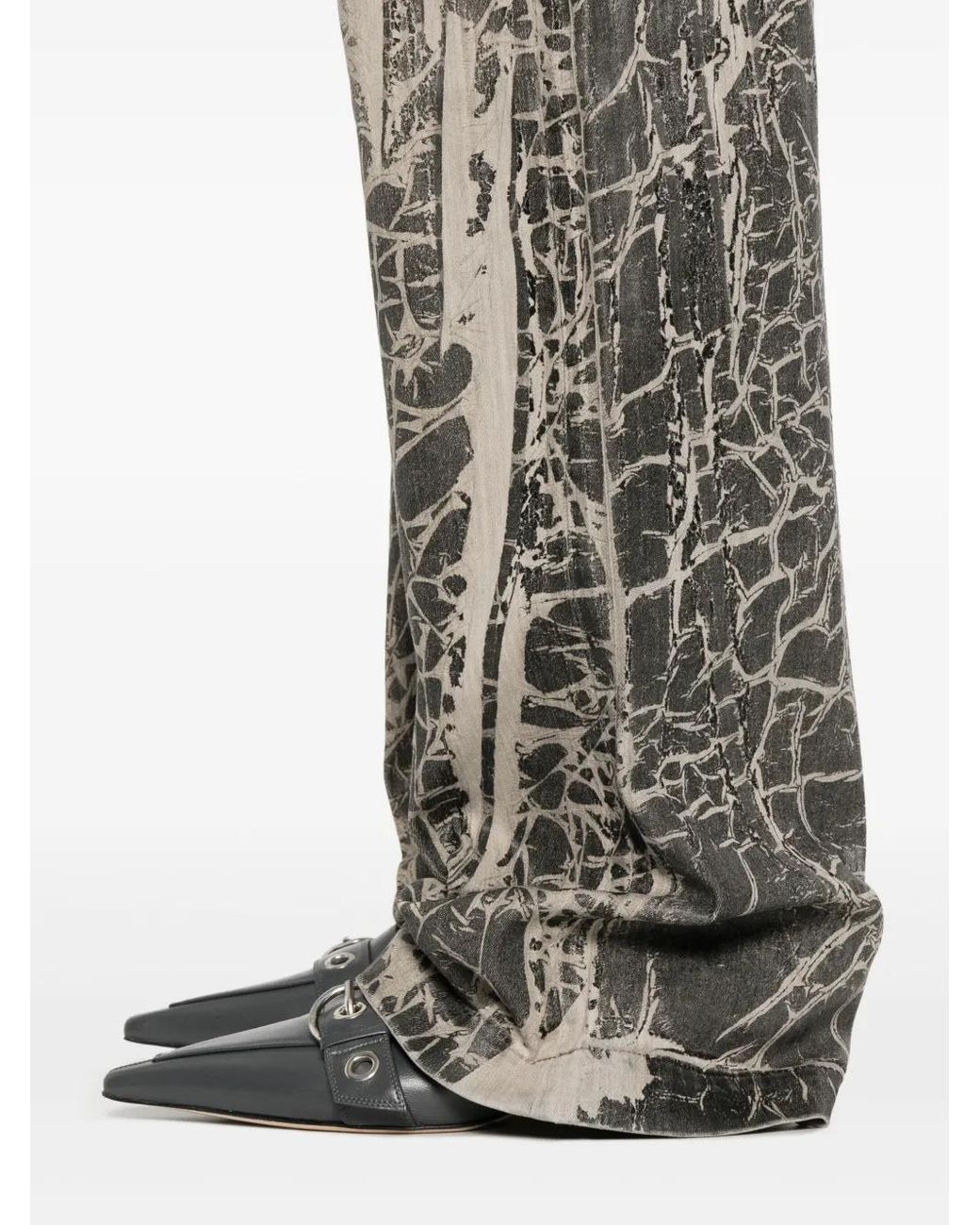 Rick Owens Gray Crackle-Print Jeans