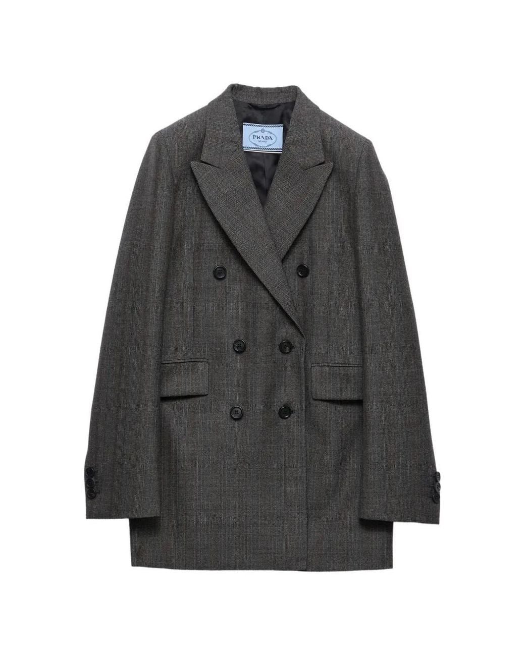Prada Gray Double-Breasted Pinstriped Mouliné Wool Jacket
