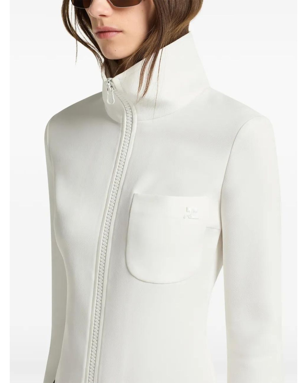 Courreges White Zip-Up Twill Cardigan
