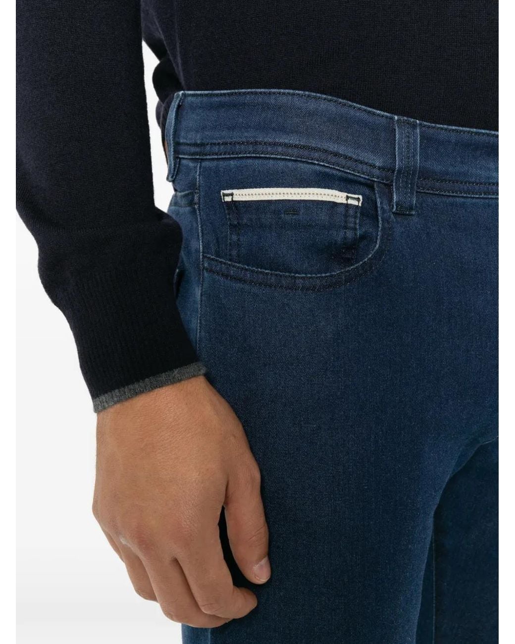 Canali Blue Logo-Patch Straight-Leg Jeans for men