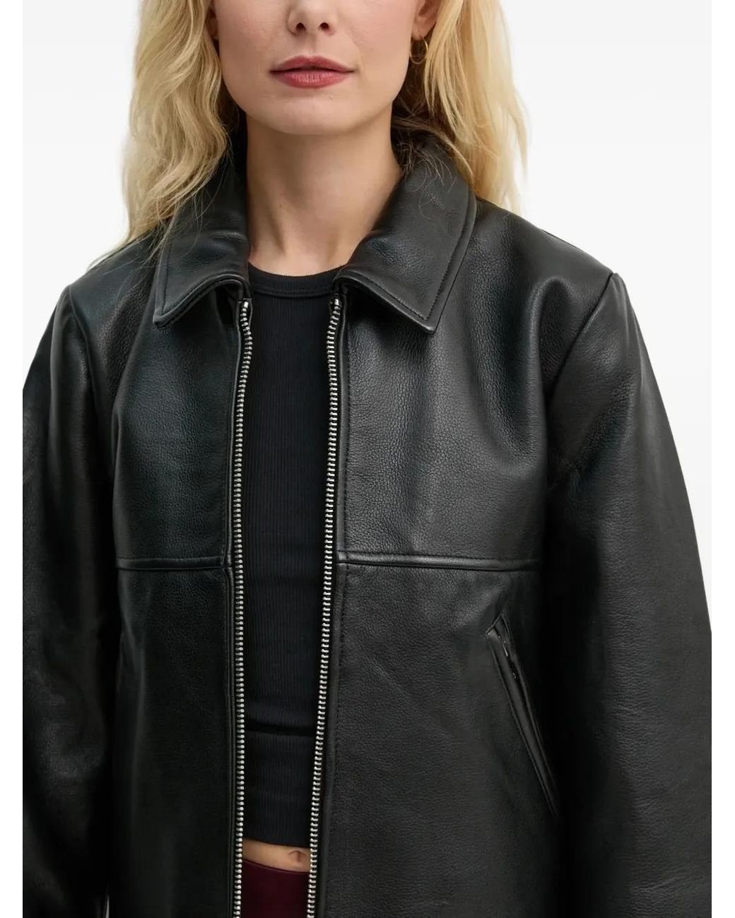 Won Hundred Gray Zip-Front Leather Jacket