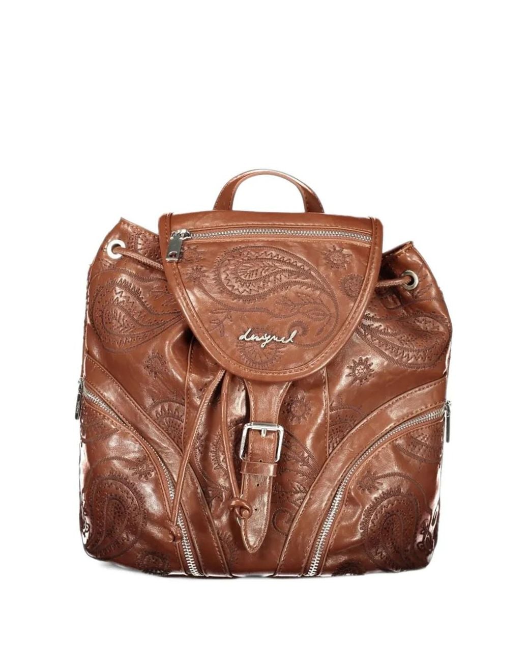 Desigual Brown Paisley-Embossed Backpack