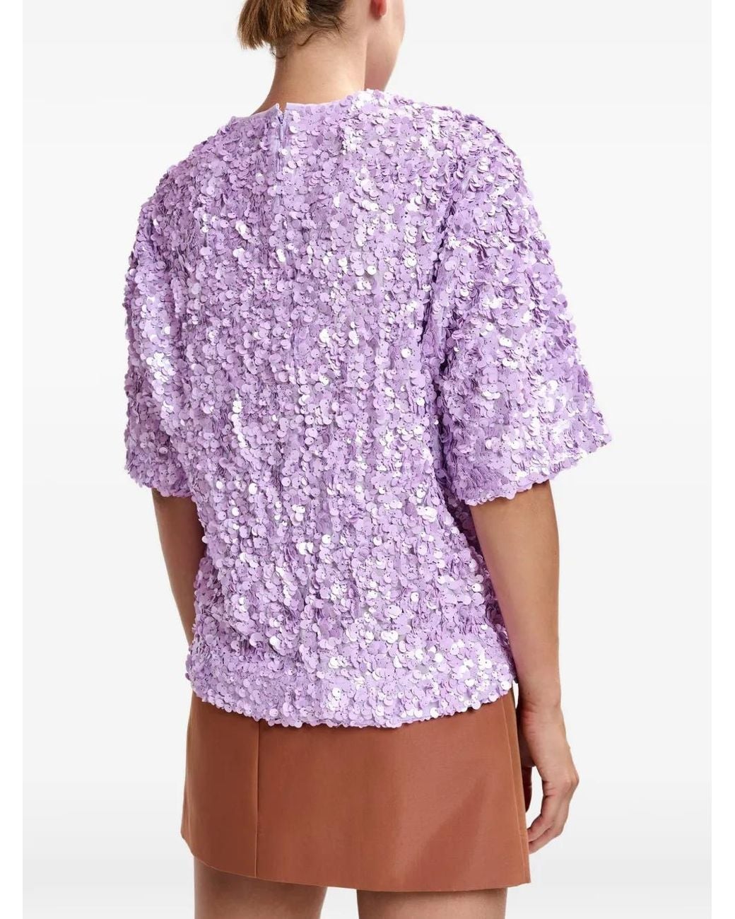 T-Shirt Juli Con Paillettes di Essentiel Antwerp in Purple