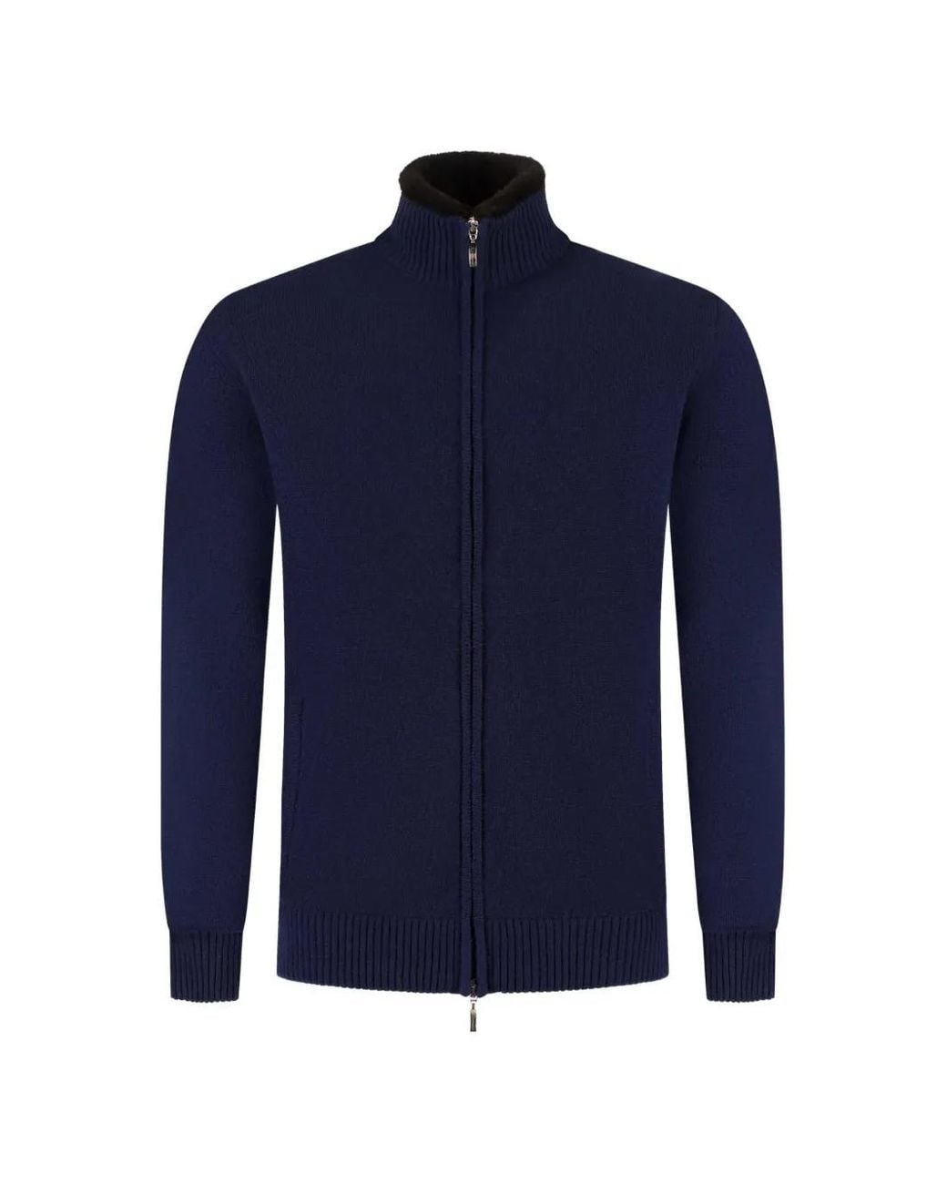 Doriani Blue Shearling-Collar Zip-Up Sweater for men