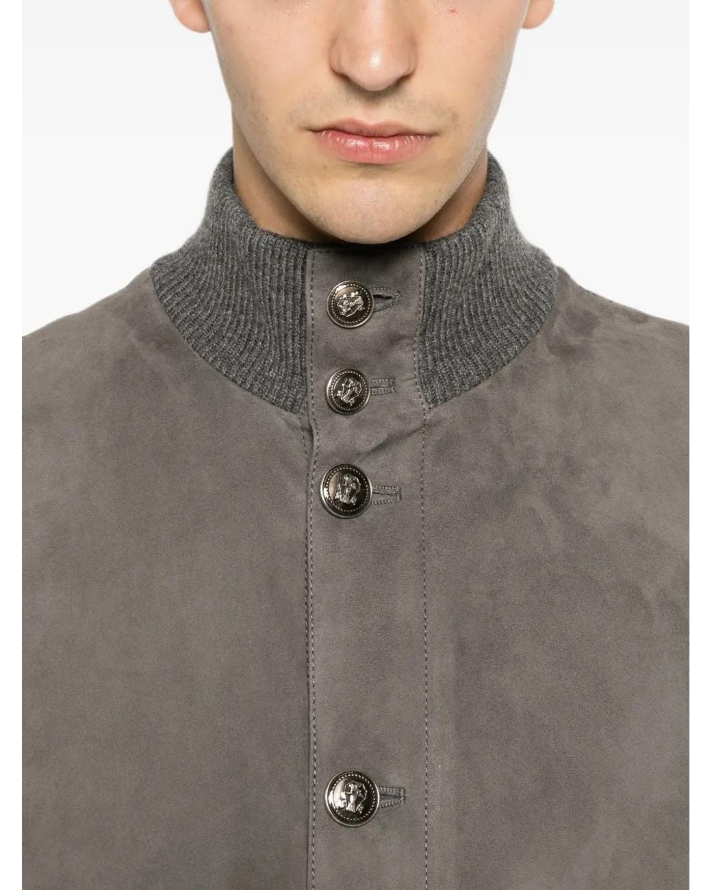 Brunello Cucinelli Gray Padded Leather Jacket for men