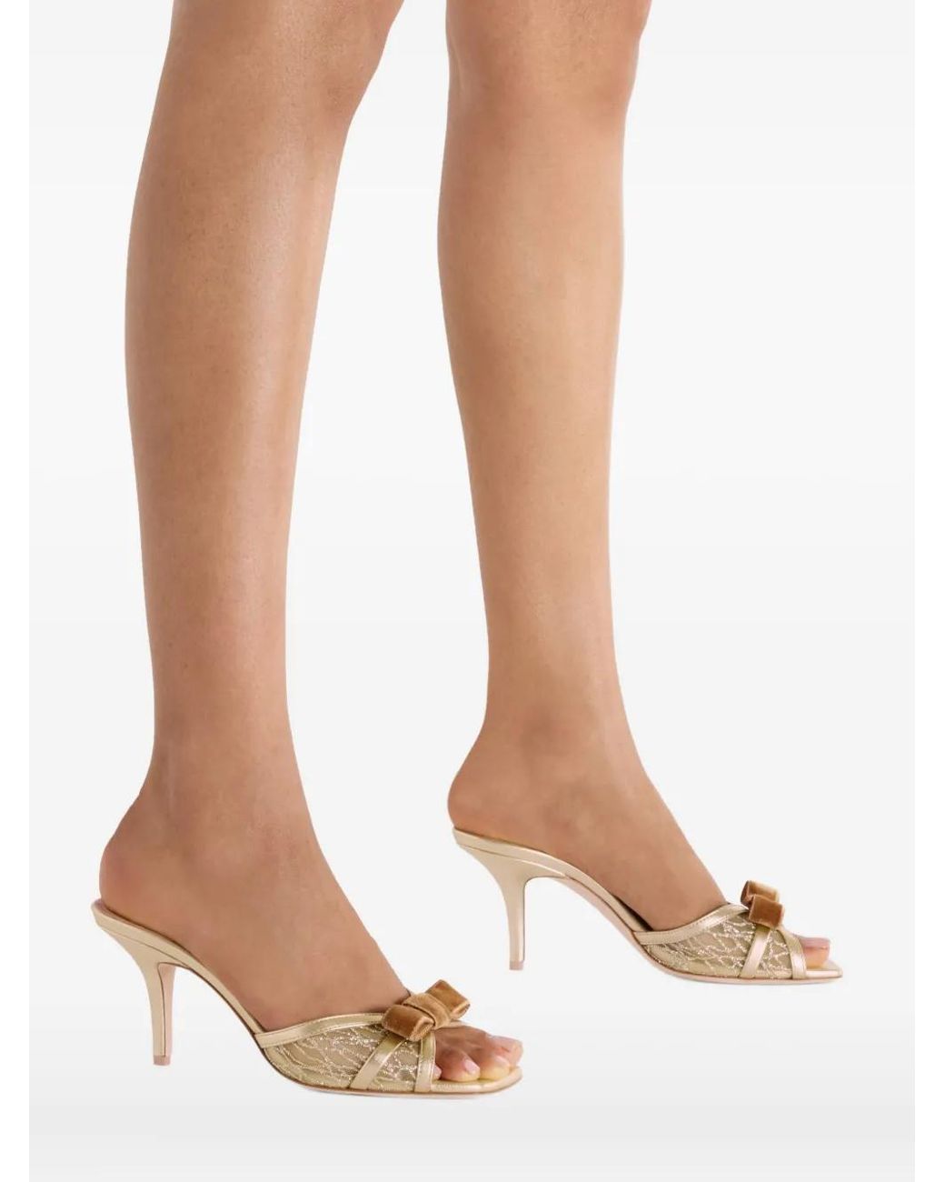 Malone Souliers Natural 70Mm Perla Velvet-Bow Sandals