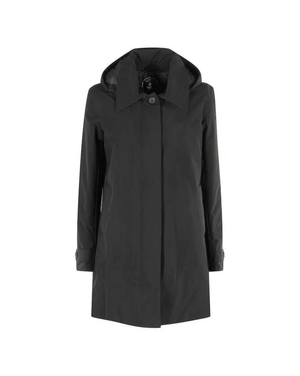 Save The Duck Black Hooded Button-Fastening Coat