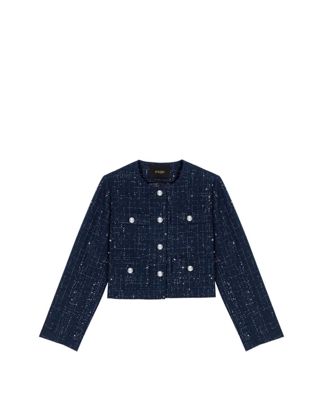 Maje Blue Short Jacket With Patch Pockets
