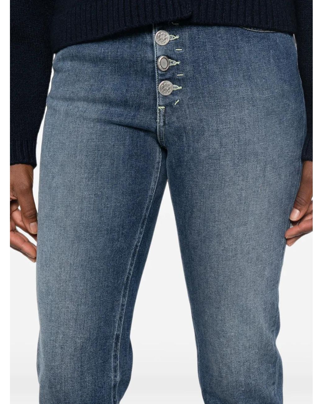 Dondup Blue Button-Fly Frayed Jeans