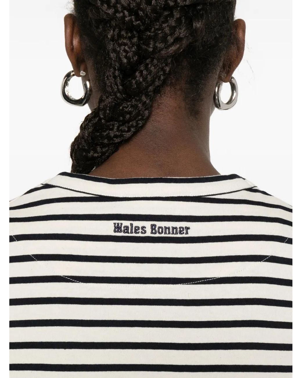 Wales Bonner White Striped-Pattern Graphic-Print T-Shirt