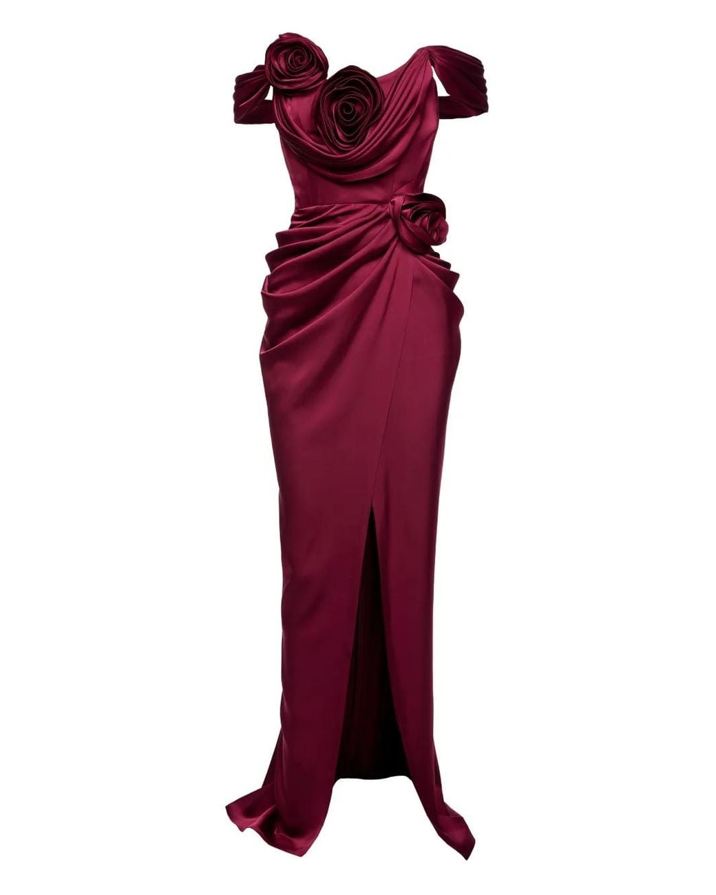 Ana Radu Red Floral-Appliqué Draped Gown