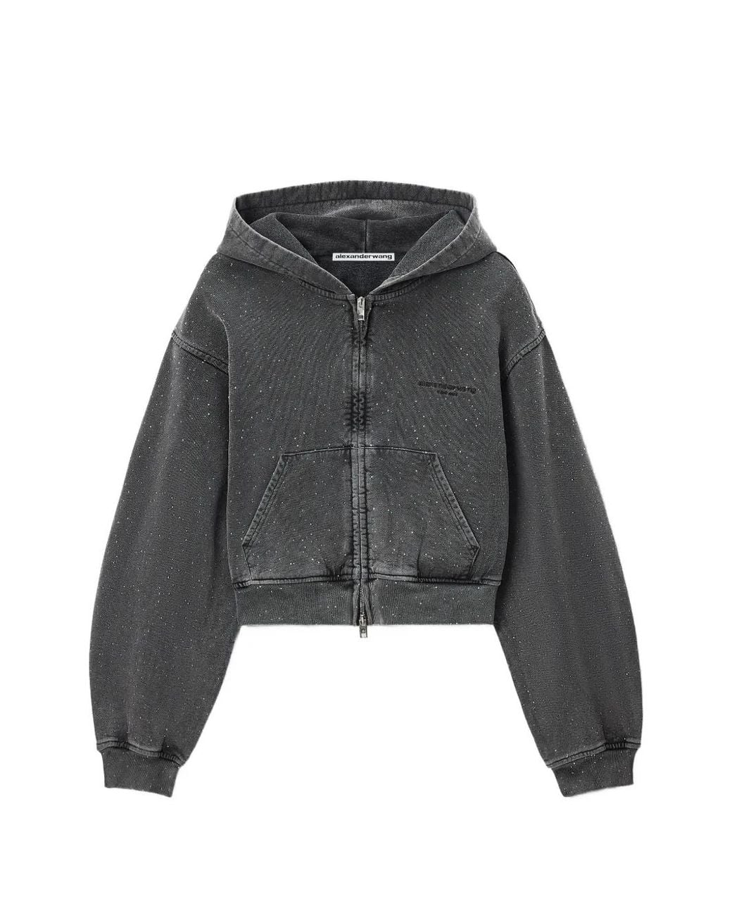 Alexander Wang Gray Crystal Hotfix Zip-Up Hoodie