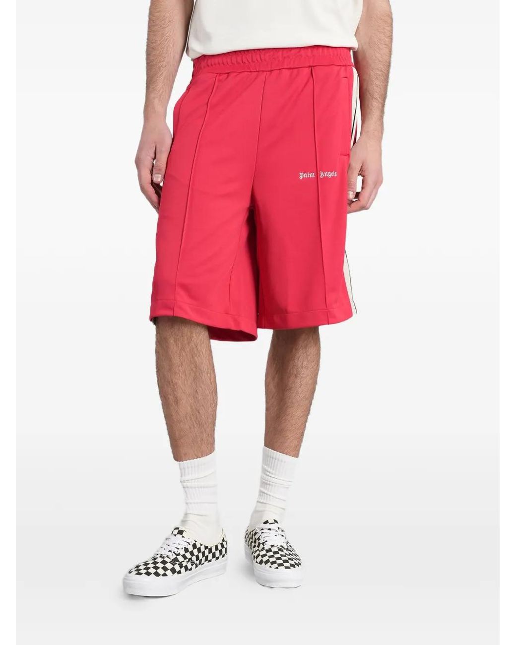 Palm Angels Red Logo-Print Side-Stripe Shorts for men