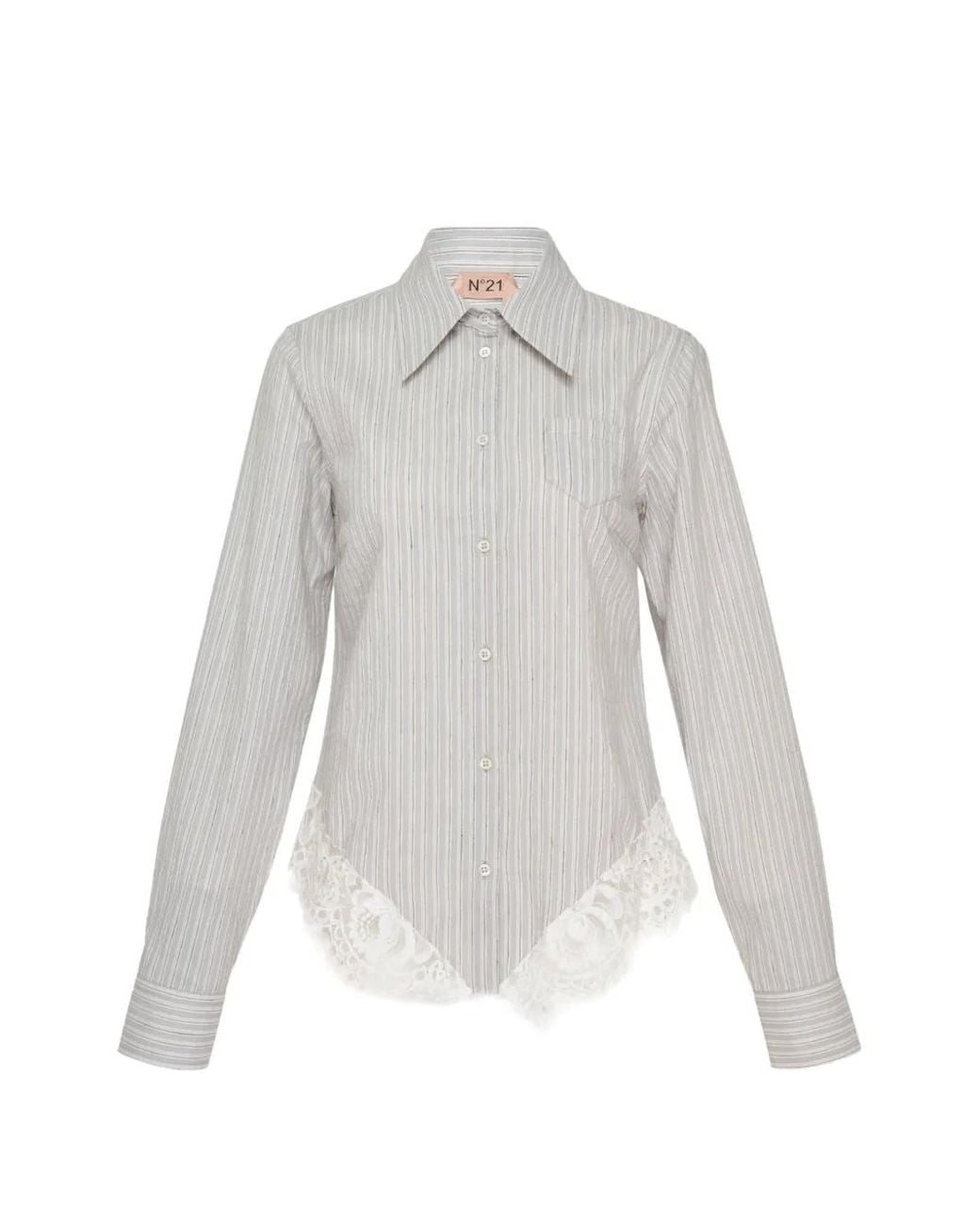 N°21 White Lace-Trimmed Striped Shirt