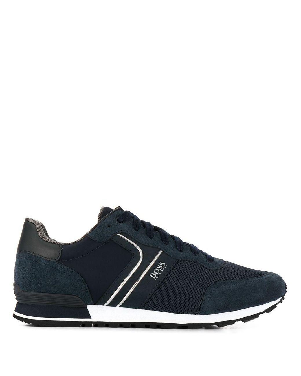 BOSS by Hugo Boss Leather Panelled Low-top Sneakers in Blue for Men - Lyst