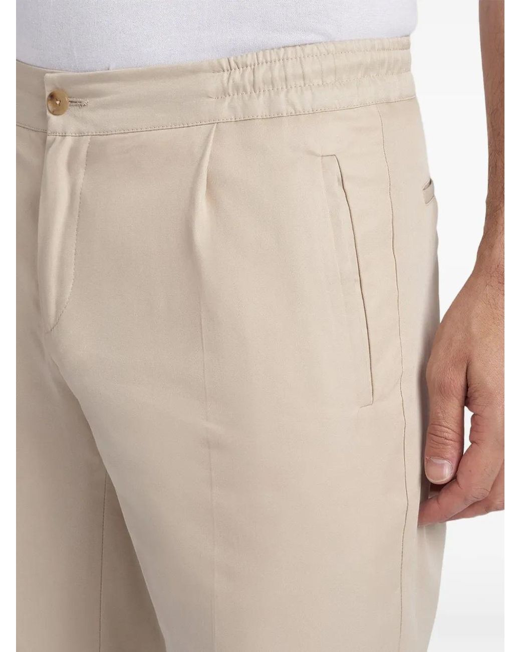 Kiton Natural Drawstring-Waist Pleated Trousers for men