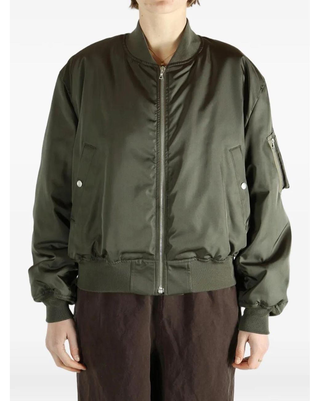 Auralee Green Zip Pocket Bomber Jacket