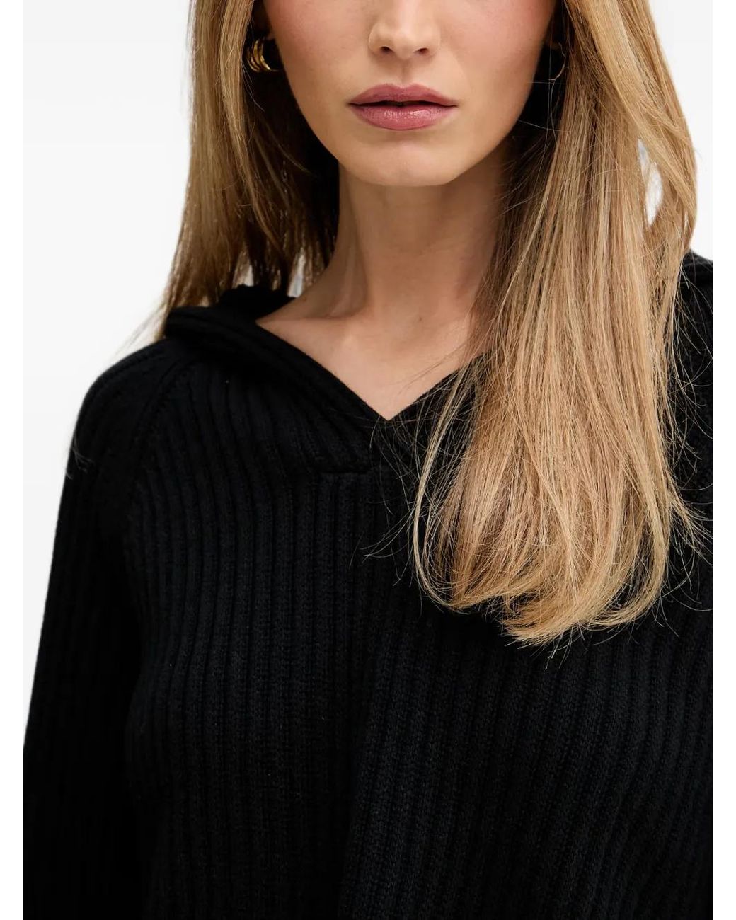 DKNY Black Ribbed-Knit Hooded Sweater
