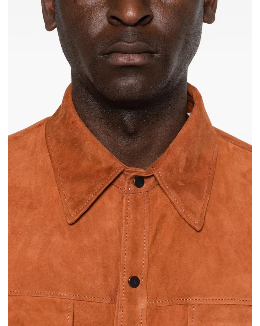 Salvatore Santoro Orange Buttoned Suede Shirt Jacket for men