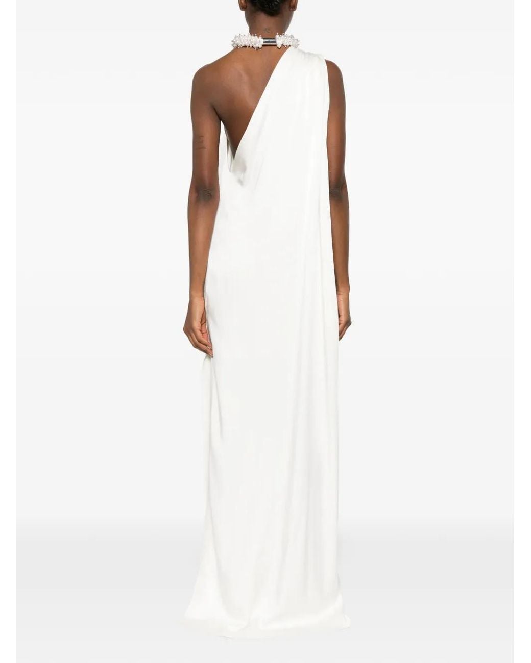 Stella McCartney White Embellished Halterneck Asymmetric Satin Dress