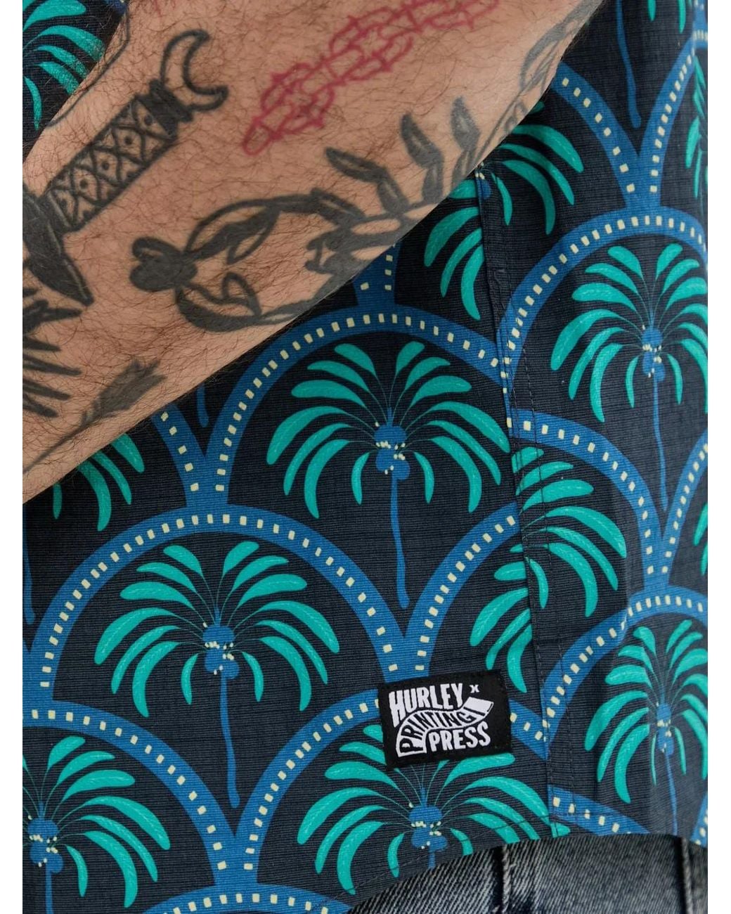 Hurley Blue Palm-Print Short-Sleeve Shirt for men