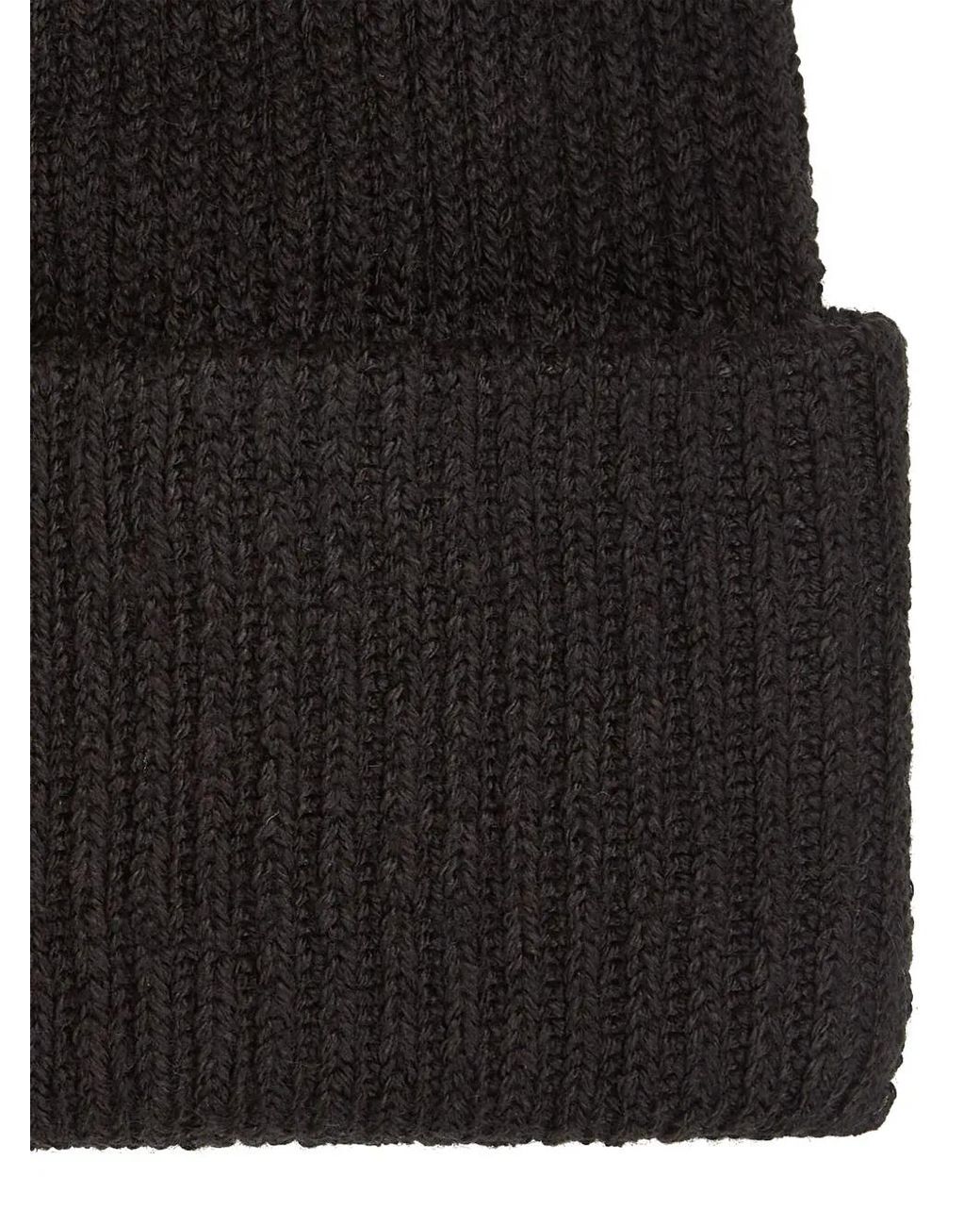 Karl Lagerfeld Black Logo-Patch Ribbed Beanie