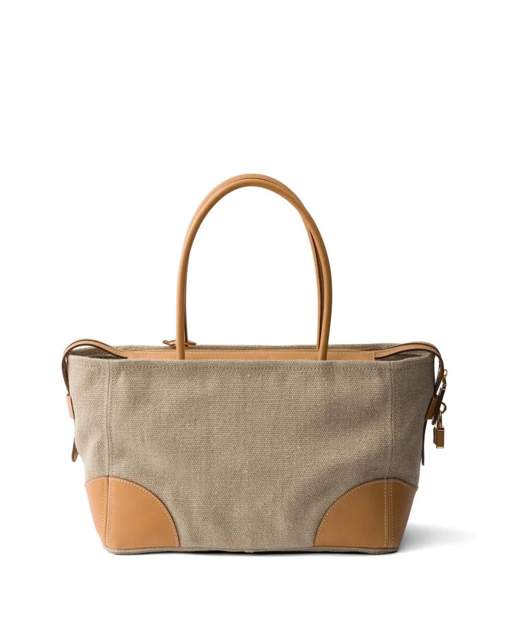Prada Natural Large Linen And Leather Tote Bag