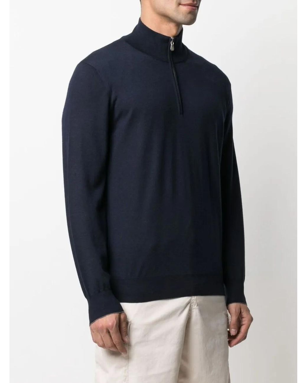Brunello Cucinelli Blue Half-Zip Neck Jumper for men
