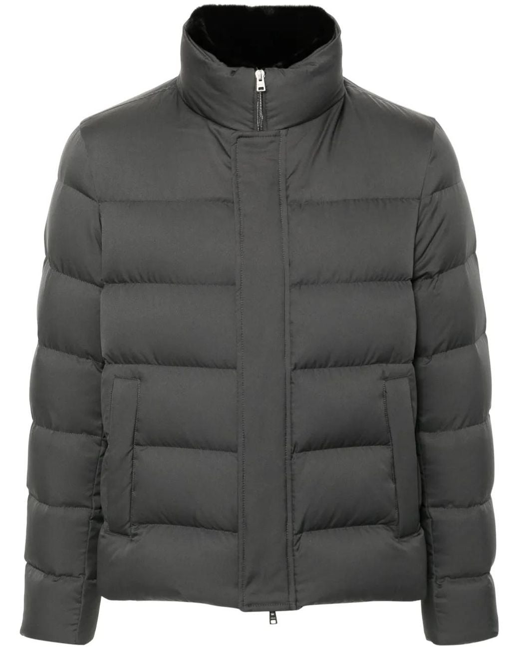 Herno Gray Logo-Plaque Puffer Jacket for men