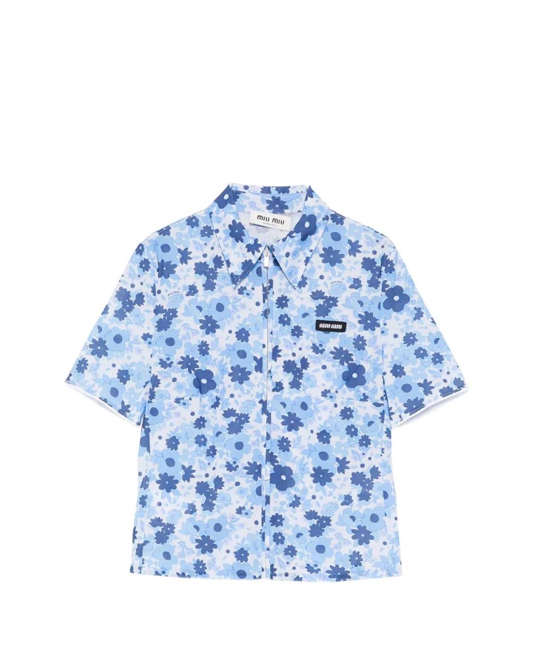 Miu Miu Blue Cropped Printed Shirt