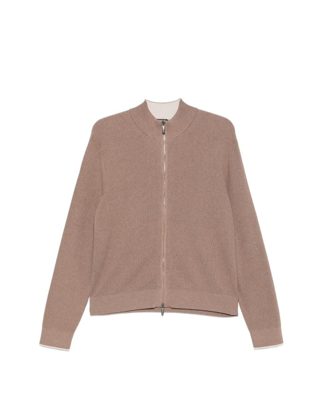 Peserico Natural Ribbed-Knit Zip-Up Cardigan for men