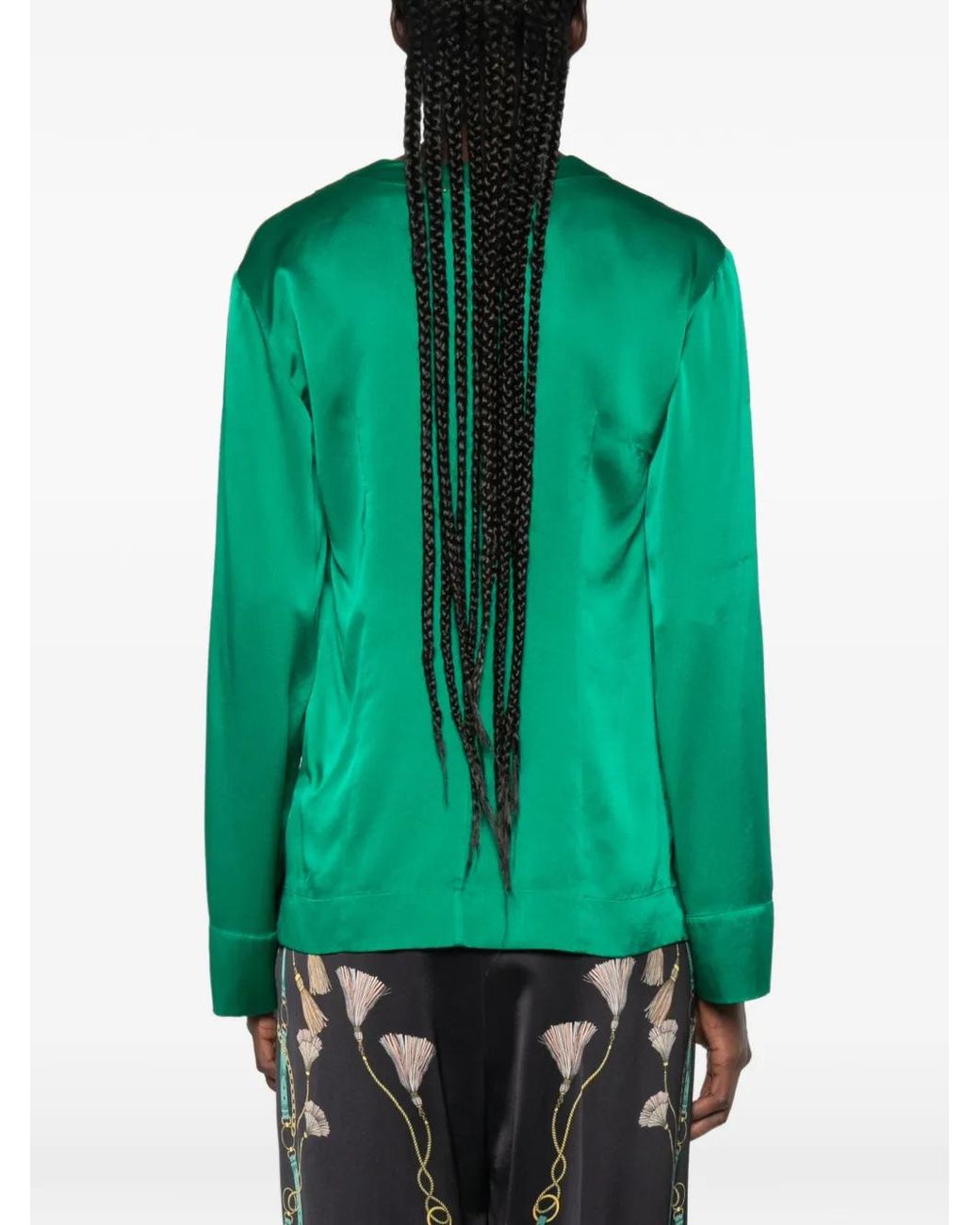 Forte_forte Green Satin-Finish V-Neck Shirt