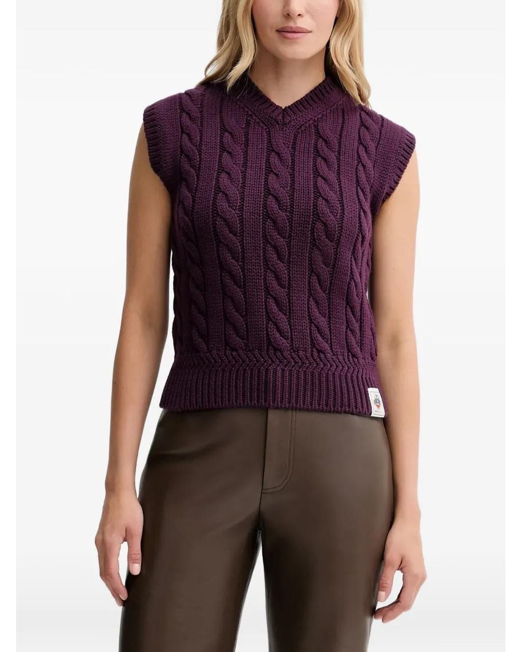 Bally Purple Cable-Knit V-Neck Top