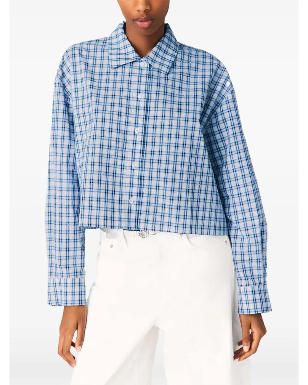 Maje Blue Rhinestone Shirt With Removable Tie