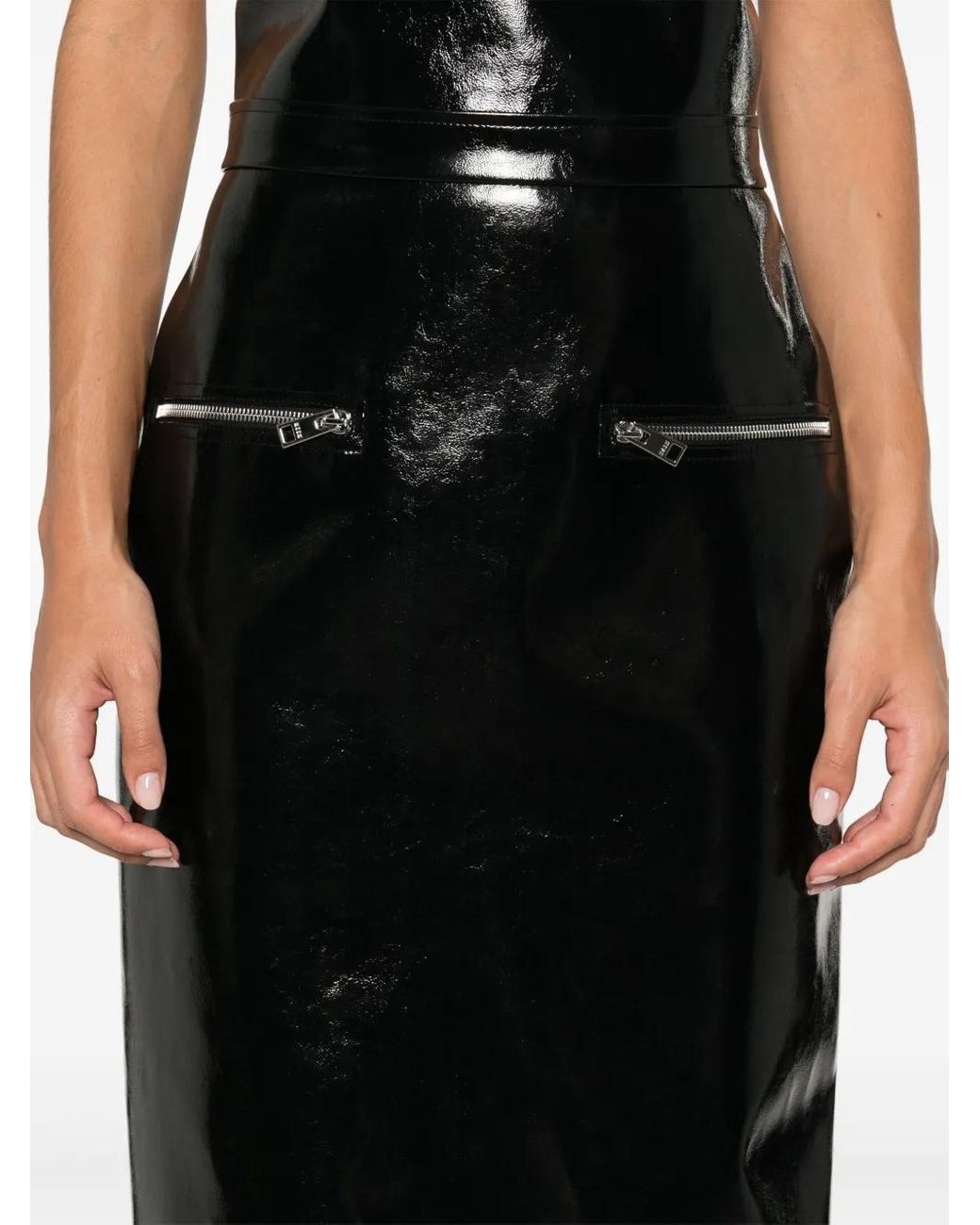 MSGM Patent Midi Skirt in Black | Lyst